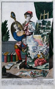 En maler, ca. 1735 (farvet gravering) af Martin Engelbrecht
