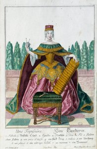 En polstring. Stik af Martin Engelbrecht (1684-1756), i "" Ny samling af manouvries habilles"" 1700-tallet, Tyskland. Paris, dekorativ kunst af Martin Engelbrecht