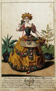 Tidligere metier: En have til gulv. Stik af Martin Engelbrecht (1684-1756), i "" Ny samling af manouvries habilles"" 1700-tallet, Tyskland. Paris, dekorativ kunst af Martin Engelbrecht