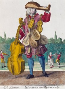 Lutespiller, gravering fra Assemblage des nouveau manouvries habilles af Martin Engelbrecht (1684-1756), Tyskland af Martin Engelbrecht