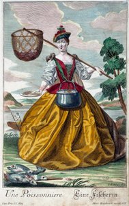 Metier: En fisk. Stik af Martin Engelbrecht (1684-1756), i "" Ny samling af manouvries habilles"" 1700-tallet, Tyskland. Paris, dekorativ kunst af Martin Engelbrecht