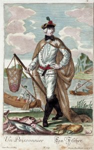 Metier: Et fisketræ. Stik af Martin Engelbrecht (1684-1756), i "" Ny samling af manouvries habilles"" 1700-tallet, Tyskland. Paris, dekorativ kunst af Martin Engelbrecht