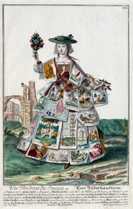Metier: En billedsælger. Stik af Martin Engelbrecht (1684-1756), i "" Ny samling af manouvries habilles"" 1700-tallet, Tyskland. Paris, dekorativ kunst af Martin Engelbrecht