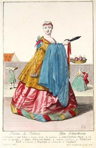 Skrædderens kone, ca. 1735 (farvestik) af Martin Engelbrecht