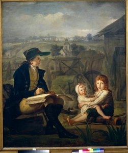 Werther dessine des enfants, illustration du roman ""Den unge Werthers sorger"" (Les Souffrances du jeune Werther) af Johann Wolfgang von Goethe (1749-1832) - Werther tegner børn - Olie på lærred af Martin Ferdinand Quadal (1736-1808) )