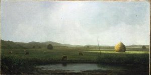 Marsh Scene: Cattle near a Hay Saddle (olie på lærred) af Martin Johnson Heade
