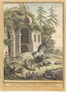 Le chat, la belette et le petit lapin (Katten, væselen og kaninen) af Martin Marvie after Jean Baptiste Oudry