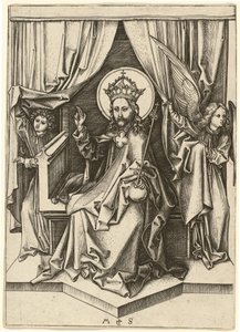 Kristus på tronen, med to engle af Martin Schongauer