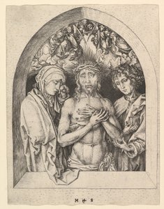 Kristus som sorgens mand med jomfruen og Johannes, ca. 1435-1491. af Martin Schongauer