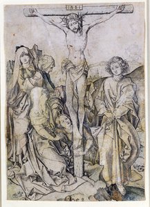 Kristus på korset, med jomfruen og Johannes (gravering) af Martin Schongauer