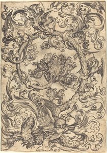 Ornament med ugle hånet af dagfugle af Martin Schongauer