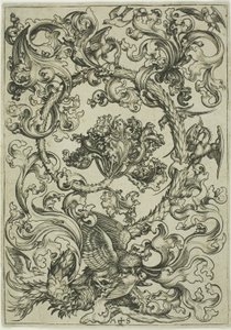 Ornament med ugle spottet af dagfugle af Martin Schongauer