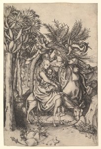 Hvil på flugten til Egypten, ca. 1435-1491. af Martin Schongauer