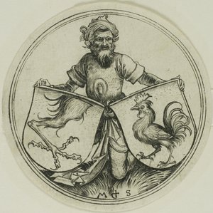 Skjold med en gribbefod og skjold med en pik holdt af en maurer af Martin Schongauer
