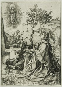 Johannes evangelisten på Patmos af Martin Schongauer