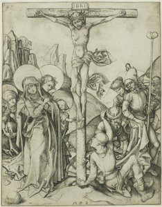 Korsfæstelsen med de hellige kvinder, Johannes og de romerske soldater af Martin Schongauer