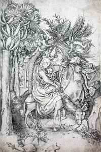 Flugten til Egypten, ca. 1470-80 (gravering) af Martin Schongauer