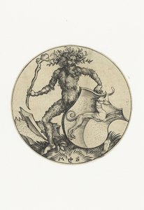 Våbenskjold med en hund, holdt af en vild mand med en kølle Figurer med våbenskjolde (serietitel) af Martin Schongauer