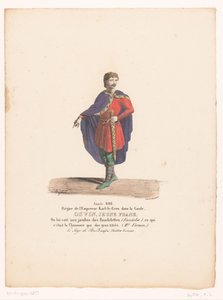 Kostuum van de unge Frank Osvin ud af tragedien Belejringen af ​​Paris Osvin, unge Frank (titel på objekt) Theaterkostuums (serietitel) Fransk Teater: samling af kostumer af MM. J. Alaux og L. Duponchel fra manuskripttegninger i Bibliothèq af Martin Sylvestre Baptiste