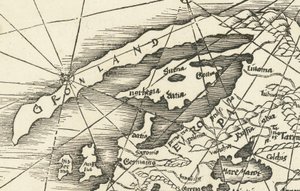 Kort over Nordsøen fra 1513 med Grønland forbundet med Skandinavien