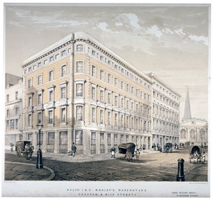 Mrs J&R Morleys varehuse, hjørnet af Milk Street og Gresham Street, London, c1840 af Martin and Hood