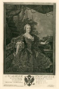 Maria Theresia, tysk-romersk kejserinde (kobberstik) af Martin van (after) Mytens or Meytens
