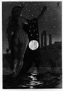 Photis forvandlede ved et uheld Lucius til et æsel Les Metamorphoses (Gyldent æsel eller Asinus aureus), en roman skrevet af Apulee (Lucius Apuleius) (omkring 125-omkring 180) i det 2. århundrede. Etching Water af Martin Van Maele af Martin van Maele