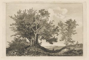 Landevej mellem de to træer af Martinus Antonius Kuytenbrouwer jr.