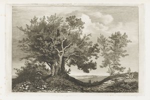 Landevej mellem de to træer af Martinus Antonius Kuytenbrouwer jr.