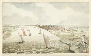 Udsigt over fæstningsværkerne nær Nijmegen på Waal Nymegen forstærket af Sir General Coehoorn (titel på objekt) af Martinus Berkenboom