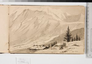 Landskab ved Chamonix, Frankrig. I forgrunden en sø af Martinus Rørbye