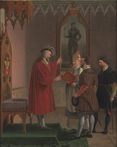 Adolf, hertug af Slesvig-Holsten, afslår tilbuddet om at tiltræde den danske trone. Kopi efter C. W. Eckersberg