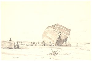 Et skib under kalfatring af Martinus Rørbye