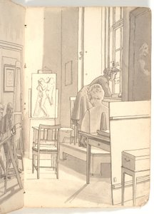 Interiør fra akademiet med tegnende unge kunstnere af Martinus Rørbye