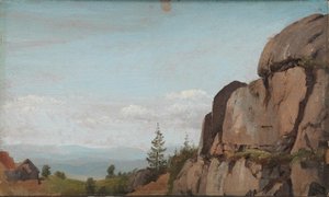 Norsk Landskab med Sten i Forgrunden af Martinus Rørbye