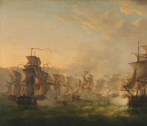 Sammenstød mellem de hollandske og britiske flåder under passagen af den hollandske flotille til Boulogne (1804) af Martinus Schouman (signed by artist)