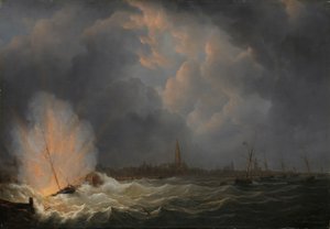 Eksplosionen af kanonbåd nr. 2, under kommando af Jan van Speijk, ud for Antwerpen, 5. februar 1831