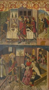 Sankt Christopher tager afsked med kongen, der frygtede Satan, Sankt Christopher og hans omvendte, 1480-85 af Martín de Soria