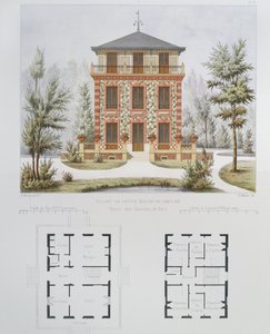 Projekt til et lille landsted nær Paris, graveret af Walter, plade 18 fra Architecture Pittoresque et Moderne af Marty