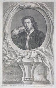 Portræt af Thomas Otway (1652-85) graveret af Jacobus Houbraken (1698-1780) (stik) af Mary (after) Beal