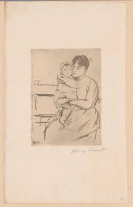 På banken Mor og barn På bænken (titel på objekt) af Mary Cassatt (signed by artist)