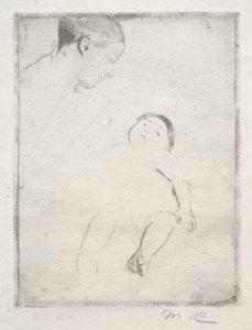 Bill liggende på sin mors skød, ca. 1889. af Mary Cassatt