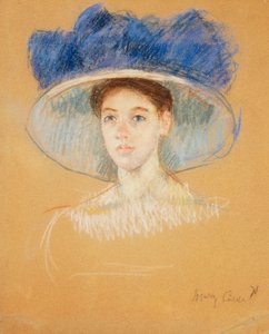 Hoved af en kvinde med en stor hat, ca. 1909 af Mary Cassatt
