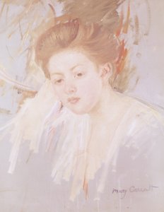Hoved af en ung pige (pastel på papir) af Mary Cassatt