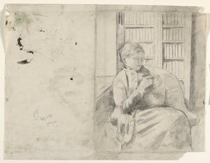 Strikke i biblioteket recto, ca. 1881. af Mary Cassatt