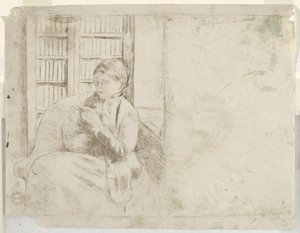 Strikning i biblioteket, ca. 1881. af Mary Cassatt