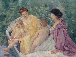 Le Bain To mødre og deres børn i en båd af Mary Cassatt