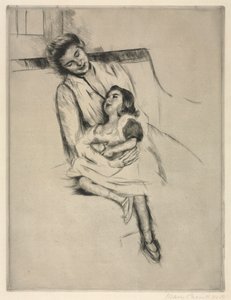 Reine og Margot siddende på en sofa, ca. 1902. af Mary Cassatt