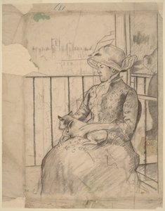 Susan på en balkon med en hund [forside] af Mary Cassatt