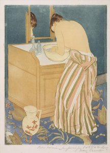 Kvinde i bad (La Toilette), 1890-1 (tørnål og akvatinte) af Mary Cassatt